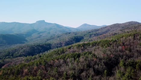 Aerial-Rise-from-the-Forest-Approaching-Table-Rock-NC,-Table-Rock-North-Carolina,-Table-Rock-Mountain,-Hawksbill-Mountain,-Hawksbill-Mountain-NC,-Hawksbill-Mountain-North-Carolina