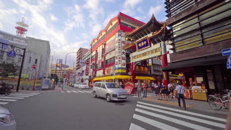 Yokohama-Japan---Circa-2018Crossroad-of-Streets-in-China-Town-in-Yokohama-Japan-Large-Shopping-Area-with-Cars-and-People-on-Clear-Afternoon
