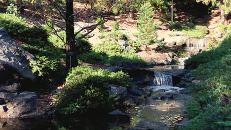 Tranquil-waterfall-flows-into-pond
