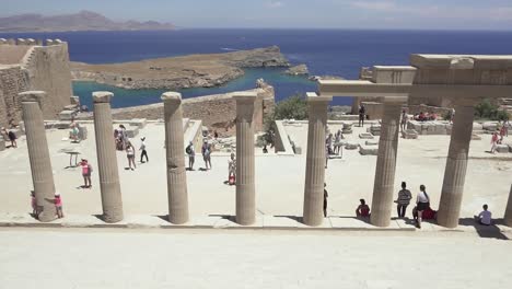 View-to-staircase-of-the-Propylaea-next-to-Acropolis-of-Lindos,-Rhodes