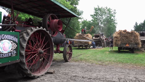 Kinzers,-Pennsylvania---August-15,-2019:-People-demonstrating-early-life-in-America-at-the-Rough-and-Tumble-Thresherman's-Reunion-in-Kinzers,-Pennsylvania-on-August-15,-2019