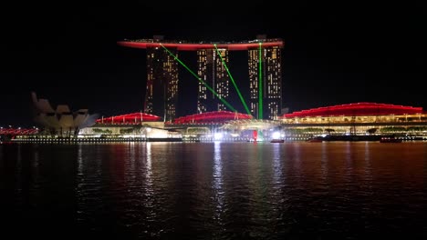 Landscape-night-view-of-marina-bay-in-night-time-with-light-illumination-infront-of-Marina-Bay-Sand