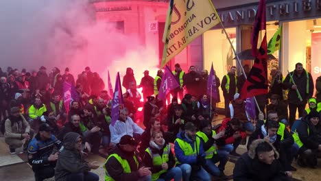 sitting,-jump-and-protest-in-a-strike-to-keep-the-pension's-system-in-Metz,-France