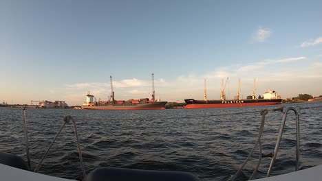 The-cargo-ship-is-standing-on-the-coast-time-lapse