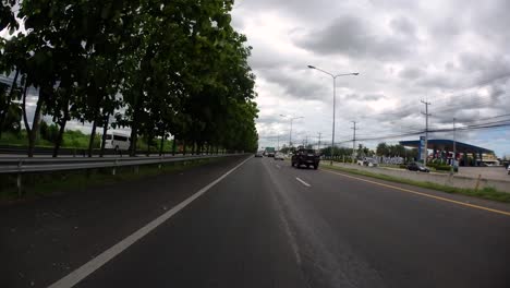 This-is-a-time-lapse-with-an-action-camera-mounted-in-front-of-the-truck,-driving-from-Pranburi-to-Hua-Hin-and-Hua-Hin-to-Bangkok-on-Phet-Kasem-Road