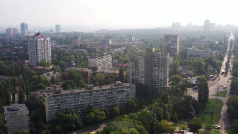 Corporate-block-real-estate-of-Kyiv-capital-of-Ukraine,-aerial-shot