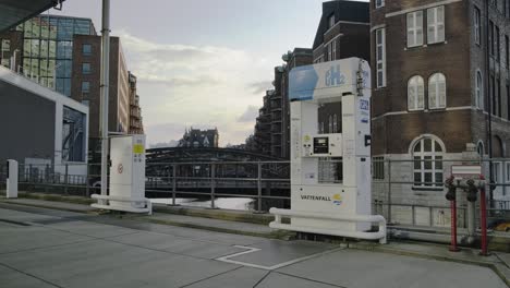 Hydrogen-filling-station,-Hamburg,-Germany-for-use-by-vehicles-using-hydrogen-gas-fuel-cells-to-power-the-motor-in-a-close-up-view-of-the-forecourt