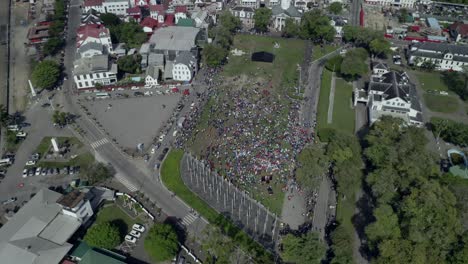 Protest-in-Suriname-in-February-against-the-government,-drone-view-rising