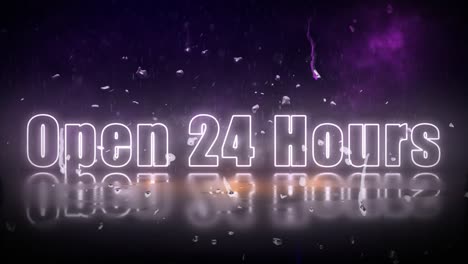"Open-24Hours"-neon-lights-sign-revealed-through-a-storm-with-flickering-lights