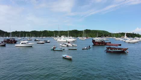 Aerial-view-of-Hong-typhoon-shelter-with-small-private-boats-anchored