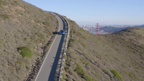 Driving-BMW-i8-in-Marin-Headlands-with-Golden-Gate-Bridge-at-background
