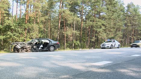 Car-Crash-Accident-on-Street,-Damaged-Automobile-After-Collision