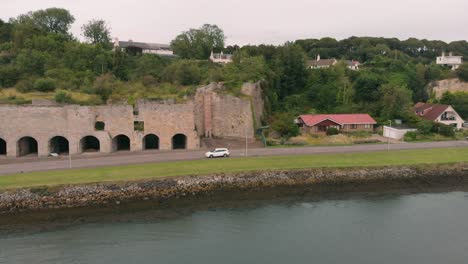 Flying-over-Charlestown-marina.-Sailboats.-Limekilns