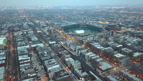 Aerial-footage-of-Wrigley-Field-in-Summer