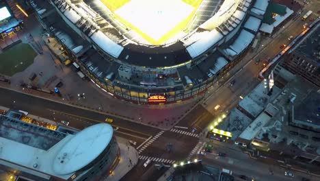 Aerial-footage-of-Wrigley-Field-in-Summer