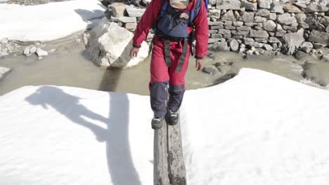 A-Himalayan-mountaineer-crossing-caravans-by-ladder-crossing