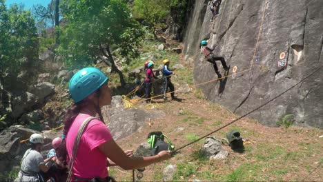 Rock-climbing-by-professional-mountaineer-of-a-reputed-mountaineering-institute-in-upper-Himalayas,-Uttarakhand-India