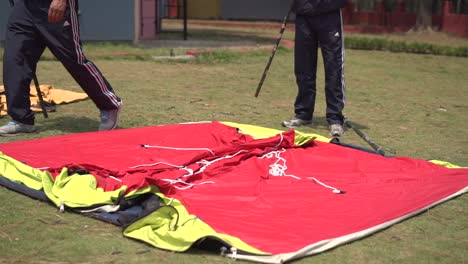 Tent-pitching-by-Himalayan-mountaineers-for-their-stay-in-upper-Himalayas-snowy-peaks