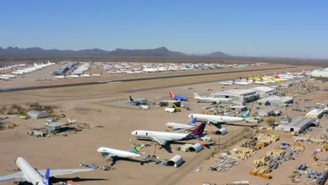 Antena-4K-Del-Aeropuerto-Airpark-Del-Condado-De-Pinal-En-Tucson,-Arizona,-EE.-UU.