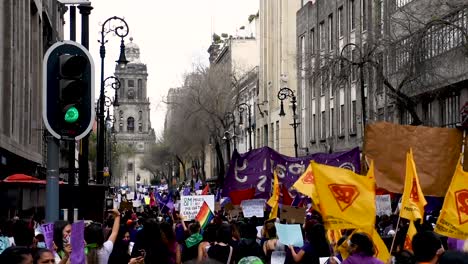 Feminist-march-against-gender-violence,-March-8-in-Mexico-City-thousands-of-women-protest-in-the-streets-for-safety-and-better-living-conditions