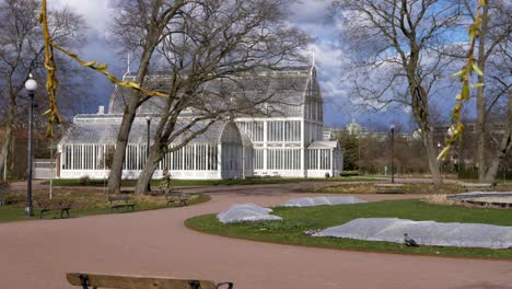 Vista-Panorámica-De-La-Casa-De-Palmeras-De-La-Sociedad-Del-Jardín-De-Gotemburgo,-Suecia