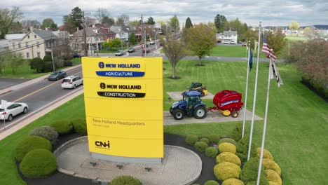 Aerial-of-New-Holland-North-America-Headquarters-sign-and-flags