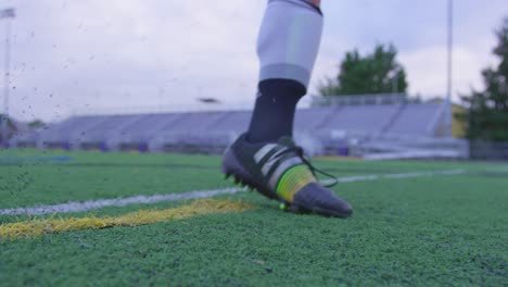 Man-kicking-a-ball-in-a-soccer-field