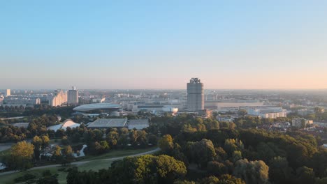 Drone-aerial-view-of-BMW-Tower-in-Munich