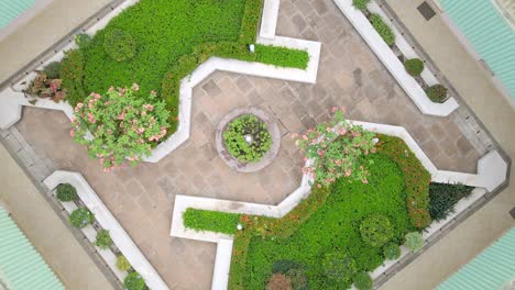 Ogere-Resort,-Ogun-State,-Nigeria--15-September-2021:-Aerial-view-of-the-green-area-in-a-resort-featuring-the-lawn,-garden-and-blocks-of-structures