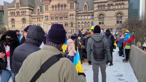 People-In-Toronto-Rally-At-The-Nathan-Phillips-Square,-Protesting-Russian-Invasion-In-Ukraine