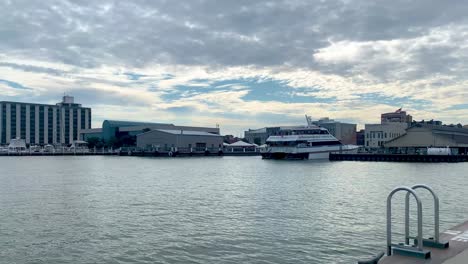 Lake-Erie-waterfront-is-seen-from-Jackson-Street-Pier-in-Sandusky,-Ohio