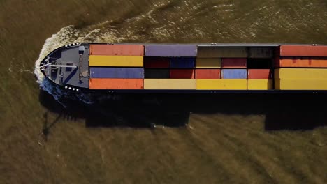 Aerial-Birds-Eye-View-Of-Colorado-Cargo-Ship-On-Oude-Maas