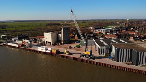 Aerial-View-Of-Terminal-Bergambacht-Beside-Der-Lek-River