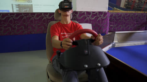 A-Student-Under-Virtual-Drive-Test-In-Kysucké-Nové-Mesto-Town-Vocational-High-School,-Slovakia