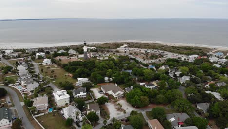 Luz-Fuerte-Screven-Isla-Tybee-Georgia-Playa-Oceano-Aéreo-Zumbido