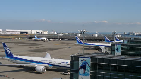 Toma-Estática-De-Aviones-Ana-Aterrizados-En-El-Aeropuerto-De-Haneda