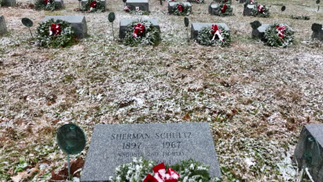 Tilt-up-of-gravestone-markers-in-military-cemetery-for-USA-soliders