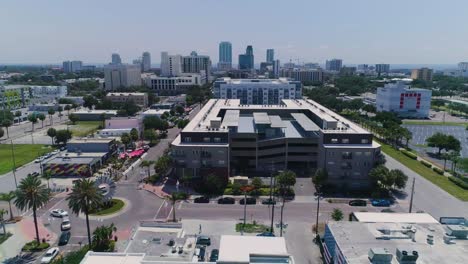 4K-Drone-Video-of-Central-Avenue-and-11th-Street-in-Downtown-St-Petersburg,-FL