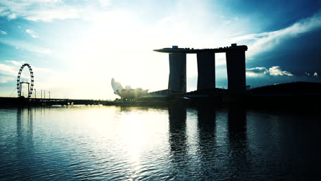 Bleached-bypass-color-effect-of-Singapore-skyline-at-Marina-Bay-with-the-ferris-wheel