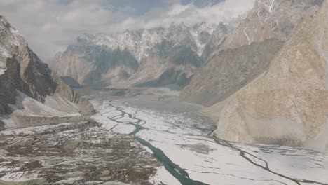 Aerial-view-of-magnificent-peaks-of-Passu-Cones-in-Hunza-Valley,-Pakistan