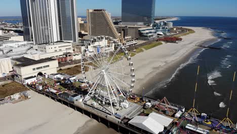 ATLANTIC-CITY,-NJ---Circa-October,-2021---An-aerial-view-of-the-iconic-Atlantic-City-shoreline-and-boardwalk