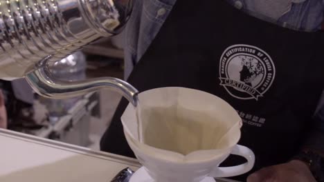 Hot-water-poured-over-coffee-filter-in-cup