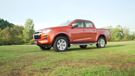 Malaysia--March-13,-2022:-Private-Pickup-car-in-dark-orange-color