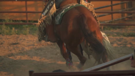 Un-Vaquero-A-Caballo-Tratando-De-Atar-A-Un-Ternero-Corriendo-Durante-Un-Evento-De-Equipo-En-Un-Rodeo-Campestre