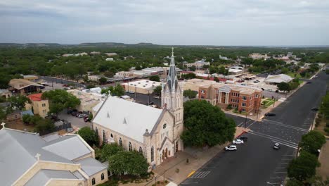 Aerial-footage-of-the-famous-German-town-of-Fredericksburg-in-Texas