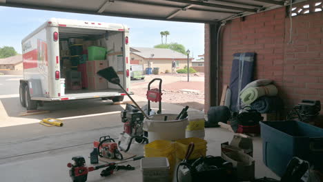 Open-U-haul-trailer,-seen-from-inside-garage