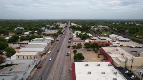 Aerial-footage-of-the-famous-German-town-of-Fredericksburg-in-Texas