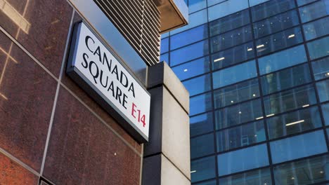 London-england-Canary-Wharf-Aug-2022-establishing-shot-of-Canada-Square-street-sign