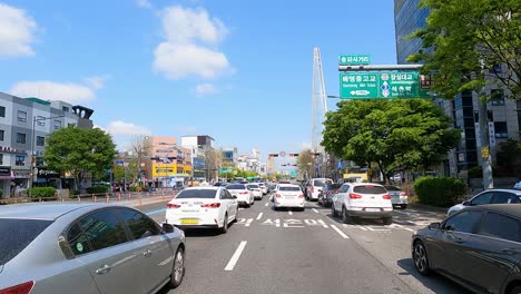 Vista-Desde-La-Carretera-De-La-Torre-Lotte-En-Jamsil,-Seúl,-Corea-Del-Sur