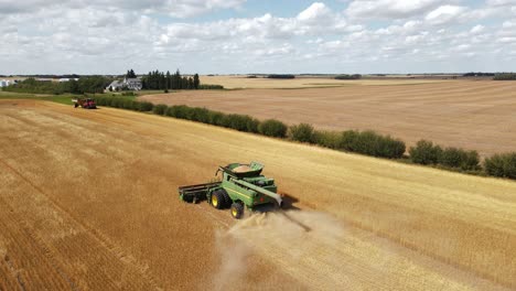 Mähdrescher-In-Einem-Weitläufigen-Feld-Mit-Goldenem-Weizen-In-Der-Ländlichen-Gegend